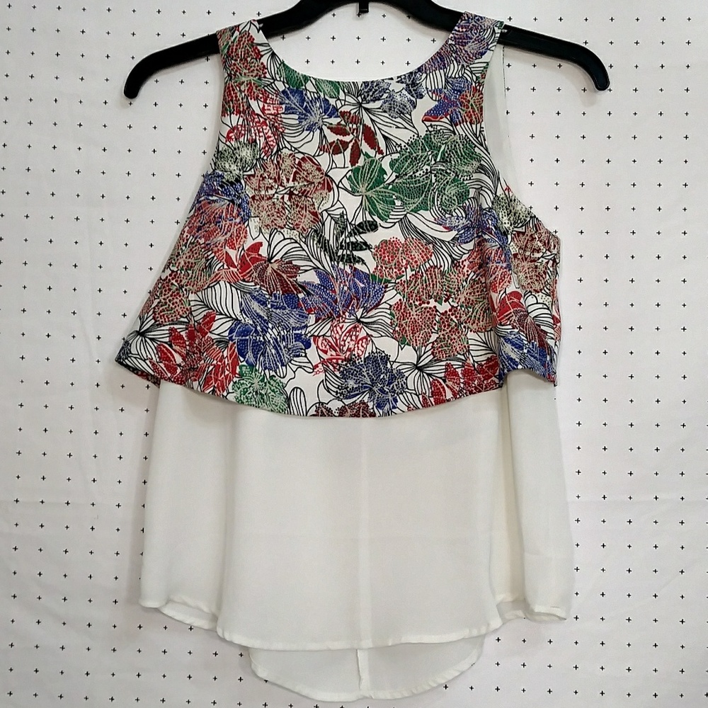 InLuv Floral layered popover blouse top sz s
